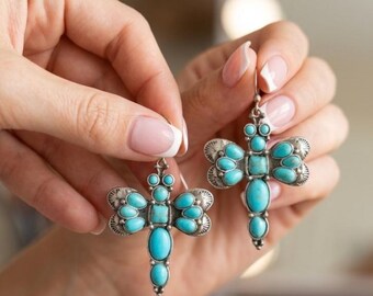 Turquoise Dragonfly Earrings, Silver Southwest Boho Dangle Jewelry