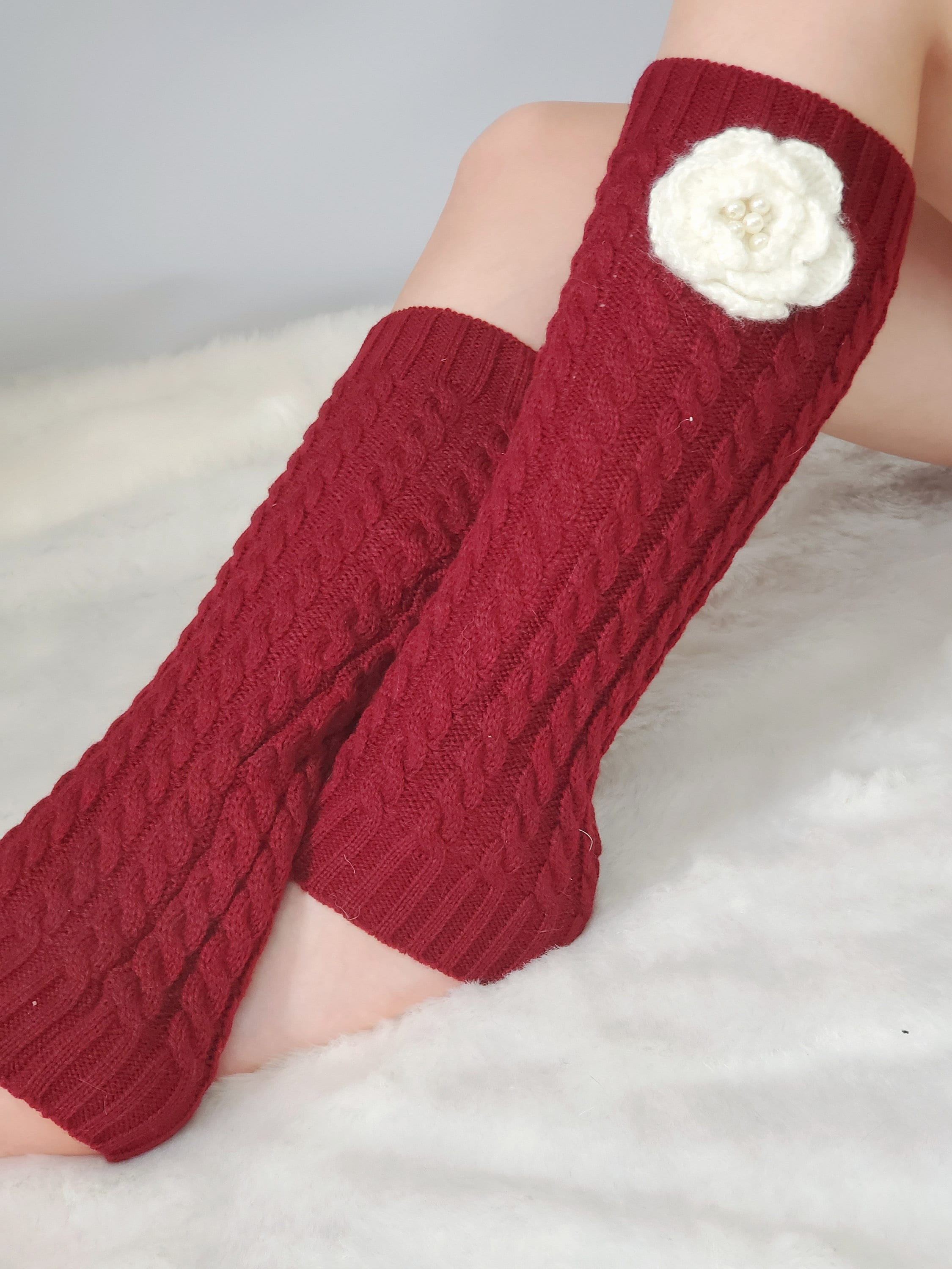 Women's Knitted Leg Warmers with beaded flower Cute Etsy