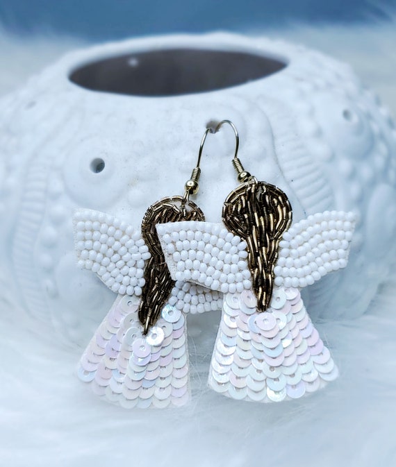 Beaded store angel earrings