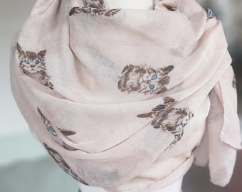 Cats Print Scarf: Poly Rayon Blend, Lightweight Accessory
