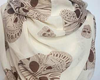 Skull Print Chiffon Scarf: Lightweight Woman's Accessory