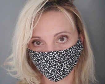 Protective Face Mask Cotton Washable Hand Made in USA  black and  white color print