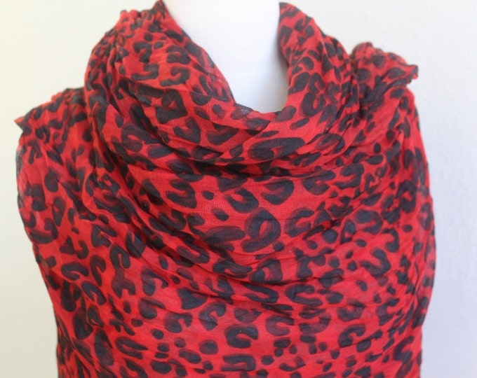 Leopard Print Scarf for Woman Red and Black Color Great Etsy