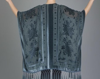 Women's   Velvet  kimono  Boho Kimono style  Grey color