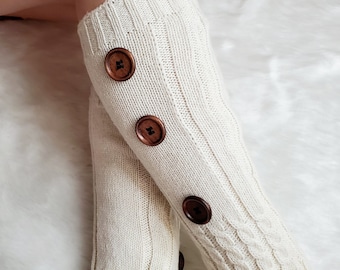 Ivory color Women's Knitted  Boot Socks  Buttons Cute  and Warm / leg warmer /Christmas gift/