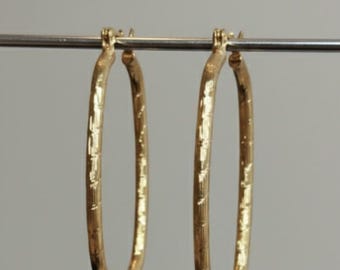Minimalist 14 k Gold dipped Oval Hoop Earrings – Lightweight Textured Everyday Luxury