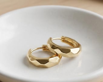 14K Gold Plated Geometric Hoop Earrings, Lightweight Everyday Minimalist Jewelry
