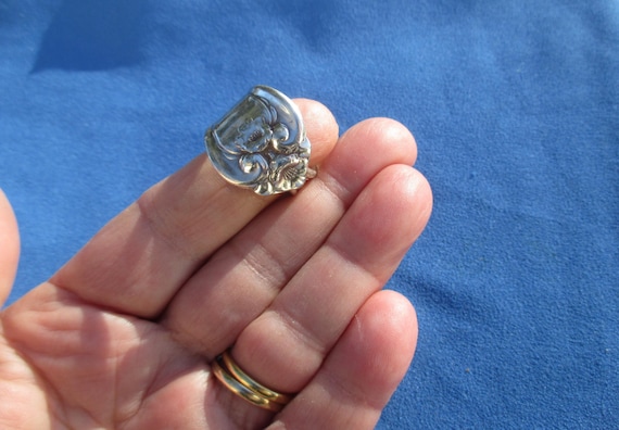 Silver Plated Floral Spoon Ring - image 1