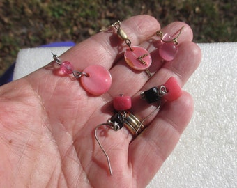 Pink Colored Beaded Mismatching Earrings Plus Matching Pair