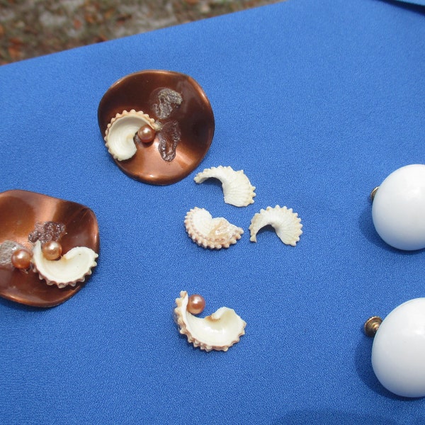 Broken Shell & Plastic Clip On Earrings Plus White Round Clip On Screw Back Earrings