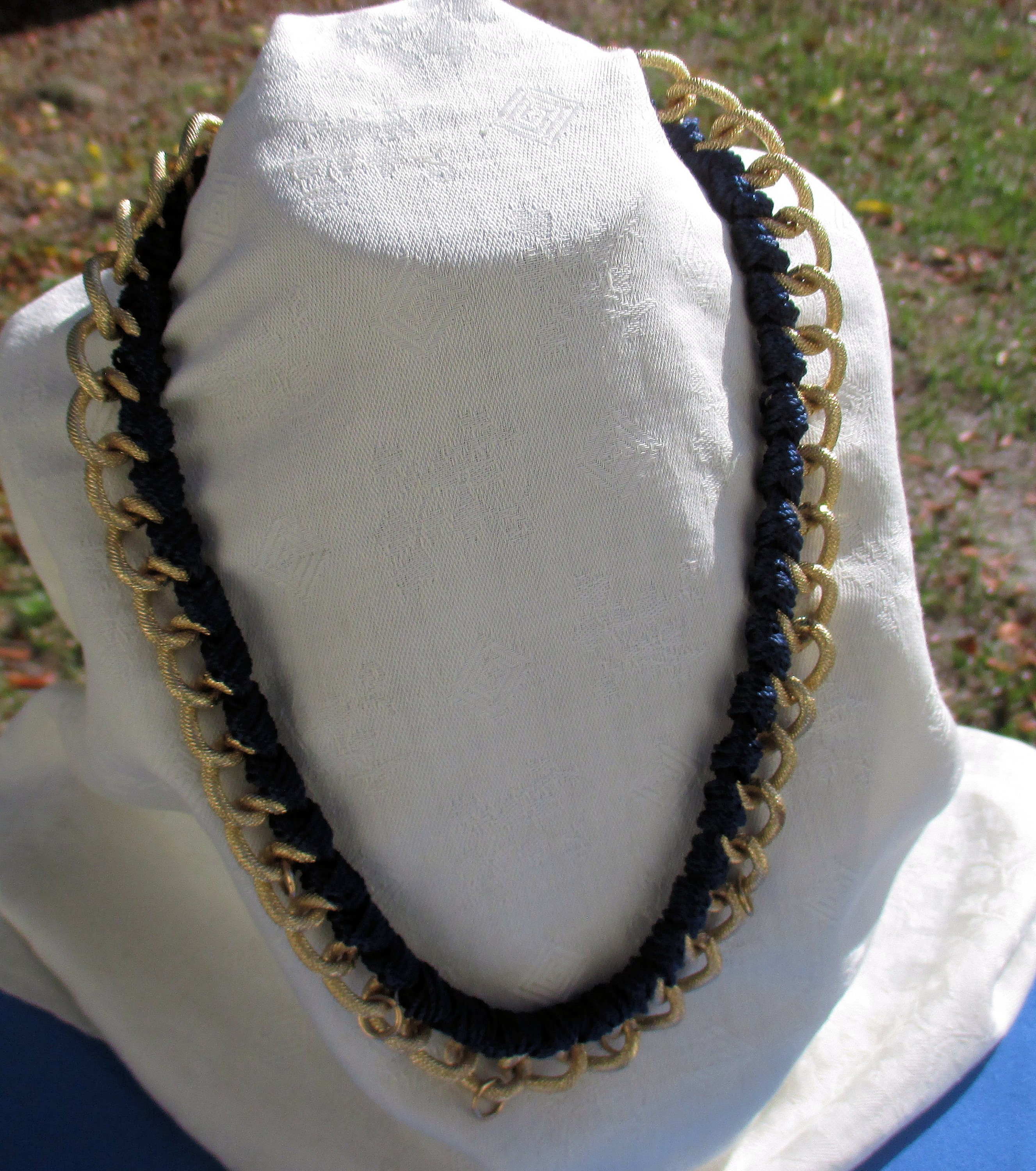 Textured Metal Navy Blue Rope Chain Necklace TLC Missing Dangles - Etsy