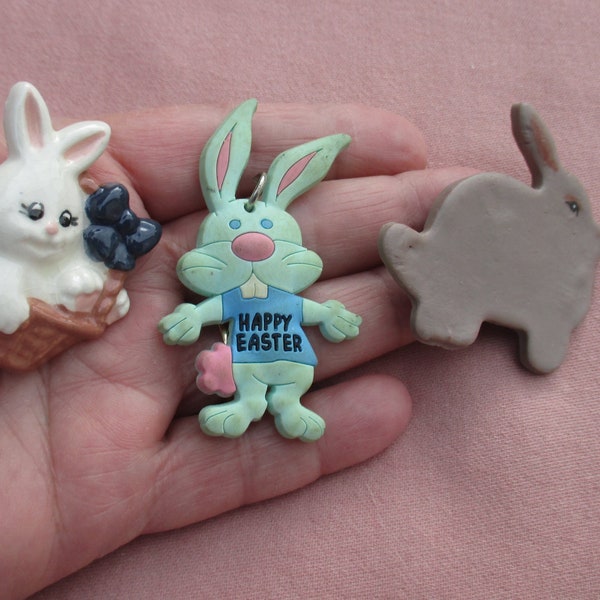 Lot of Rabbit Themed Ceramic Brooch's Plus Happy Easter Bunny Pendant TLC