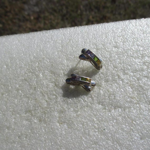 Multi Colored Square Rhinestone Dangling Pierced … - image 3