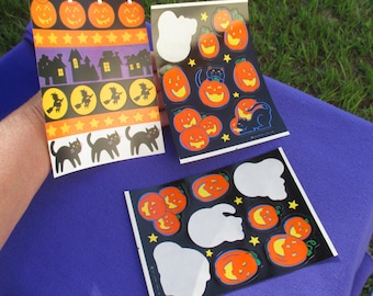 2 Feuilles D'autocollants Vintage Années 80 - Fuzzy Poinçon Halloween - Hallmark - Occasion