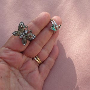 Rhinestone Butterfly & Paua Shell Adjustable Costume Rings TLC Flaking