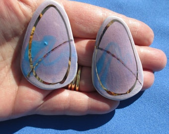 Ceramic Purple, Blue & Gold Pierced Earrings Repair, Repurpose