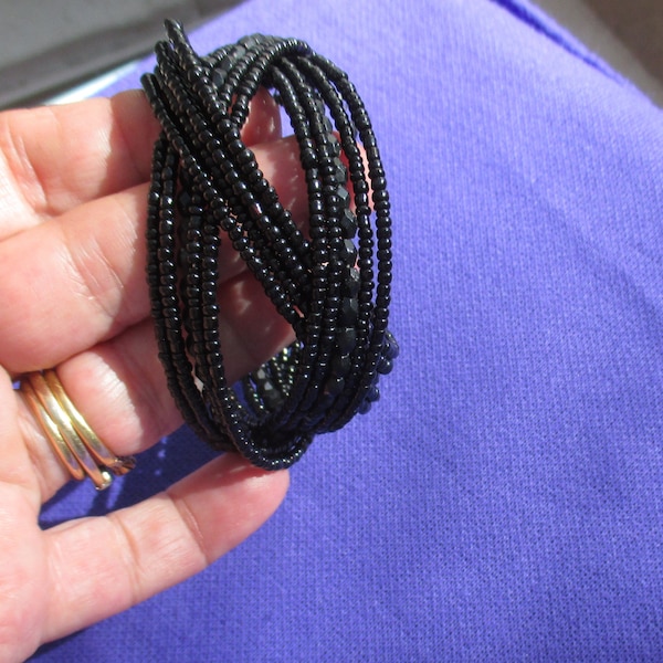 Braided Black Beaded Wire Cuff Bracelet TLC