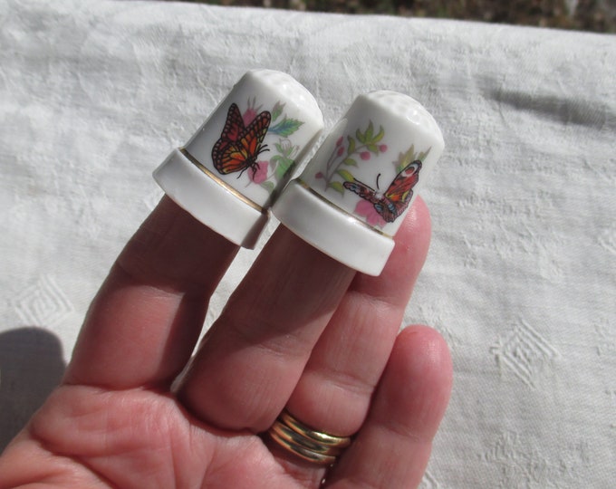 Set of Two Butterfly Colorful Porcelain Thimbles TLC Chips - Etsy