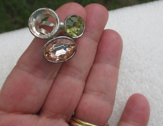 Multi Colored Rhinestone Adjustable Ring Missing … - image 1