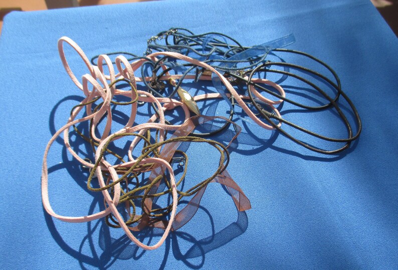Destash Lot Of Salvaged Ribbon /& Rope Necklaces TLC