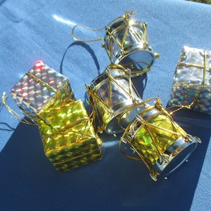 Lot Of Holographic Christmas Packages, Drum Ornaments