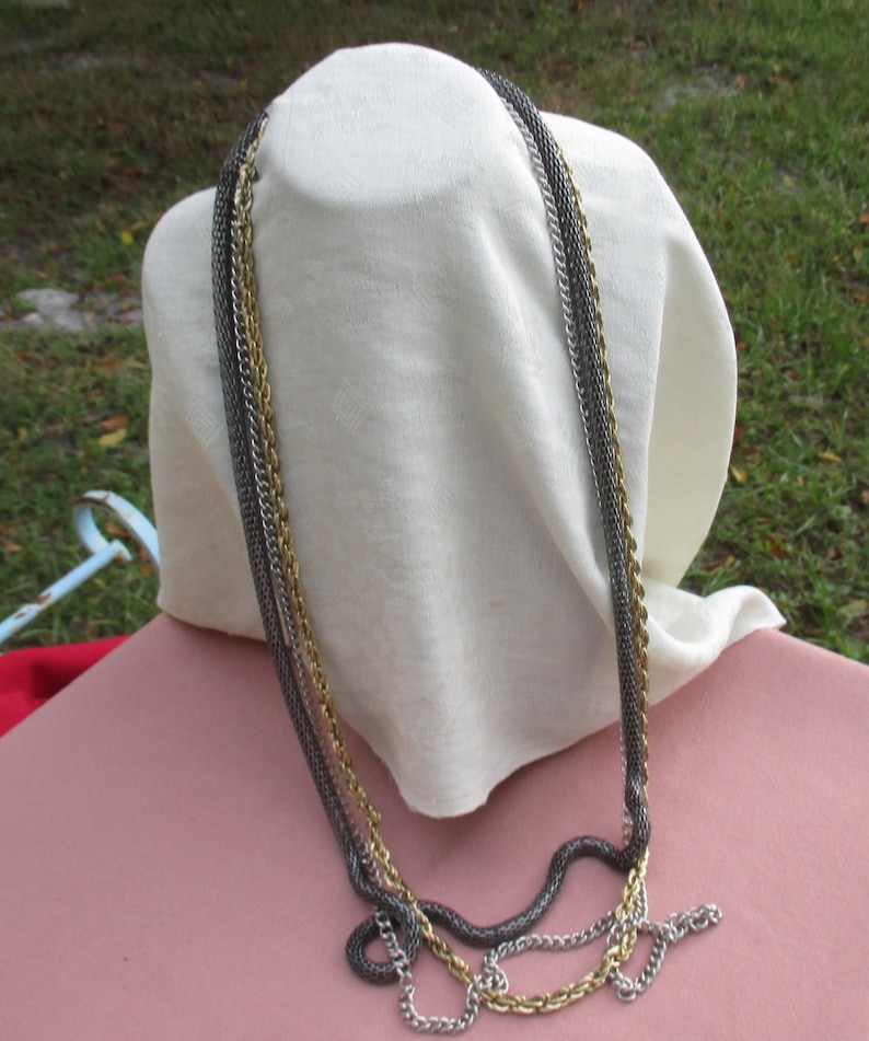 Three Strand Graduated Length Chain Necklace Etsy