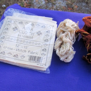 Cut Aida Cloth 14 Count  Cross Stitch Fabric Plus Embroidery Floss