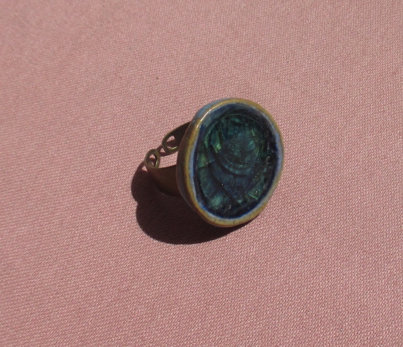 Retro Blue Green Ceramic Metal Ring TLC