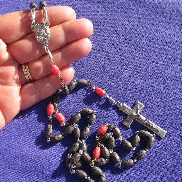 Grey & Red Bead Rosary Wear to Beads