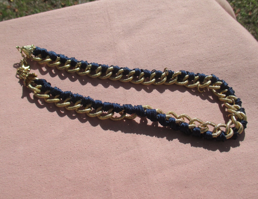 Textured Metal Navy Blue Rope Chain Necklace TLC Missing Dangles - Etsy