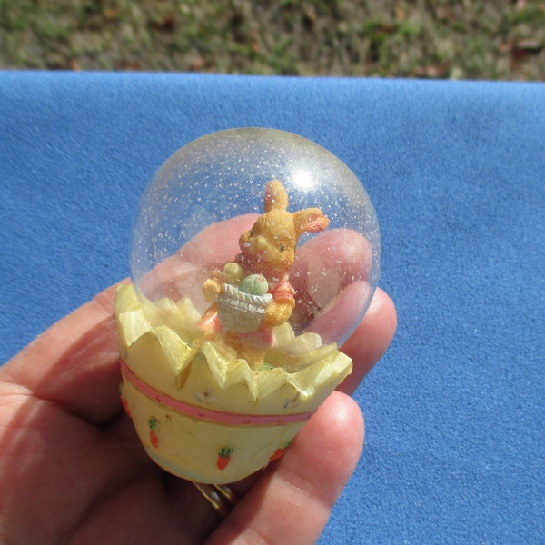 Miniature Easter Bunny With Basket In Glass Globe  TLC