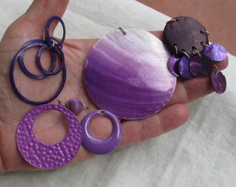 Lot Of Salvaged Purple Hoops Dyed Mother Of Pearl Pendant Flaking TLC
