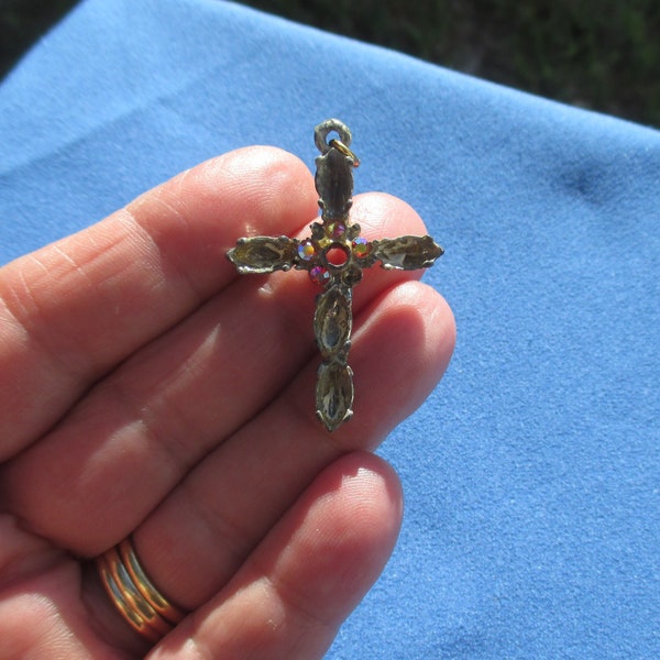 Stanhope Cross Rhinestone Pendant, Missing Stanhope, Rhinestones