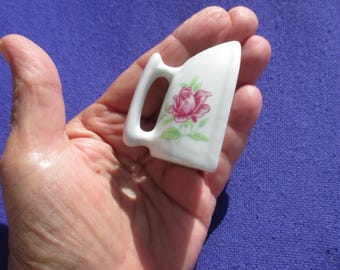 Miniature Iron Shaped Porcelain Pink Rose Toothpick Holder