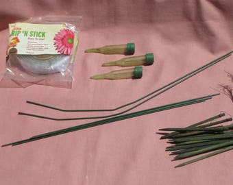 Lot Of Vintage Floral Green Wooden Picks Water Picks Floral Arranging Supplies