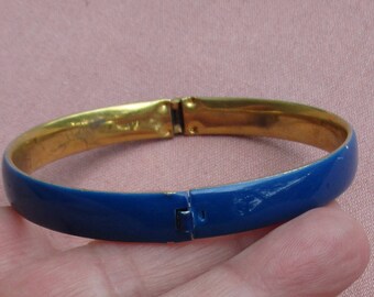 Vintage Blue Enameled Hinge Metal Bracelet TLC