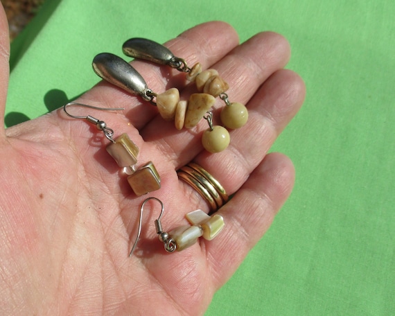 Shell & Stone Chip Dangling Pierced Earrings - image 1