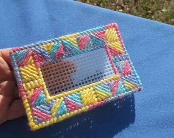 Plastic Canvas Travel, Purse Size Tissue Holder Multi Colored