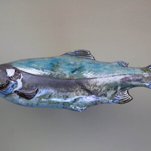 Salmon, Raku fired, easy to hang, ready to ship image 1