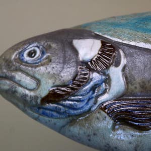 Salmon, Raku fired, easy to hang, ready to ship image 2