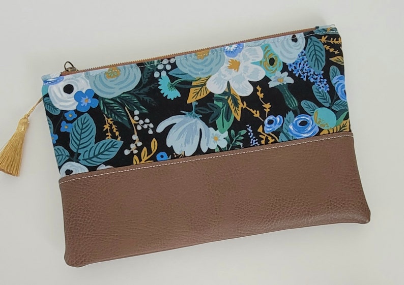 Zippered Clutch Purse, Floral Makeup bag, Rifle Paper Co, zipper pouch, travel bag, clutch, make up project bag, zippered bag, faux leather. image 3