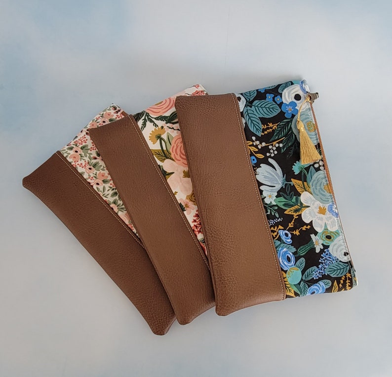 Zippered Clutch Purse, Floral Makeup bag, Rifle Paper Co, zipper pouch, travel bag, clutch, make up project bag, zippered bag, faux leather. image 5