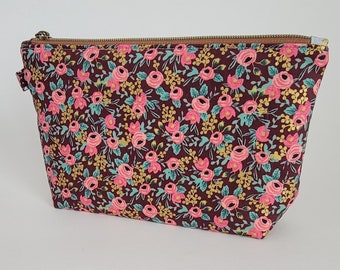 Floral Makeup bag, Rifle Paper Co, zipper pouch, travel bag, clutch, make up project bag, zippered bag, hand made gift, bridal gift.