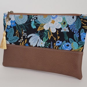 Zippered Clutch Purse, Floral Makeup bag, Rifle Paper Co, zipper pouch, travel bag, clutch, make up project bag, zippered bag, faux leather. image 1