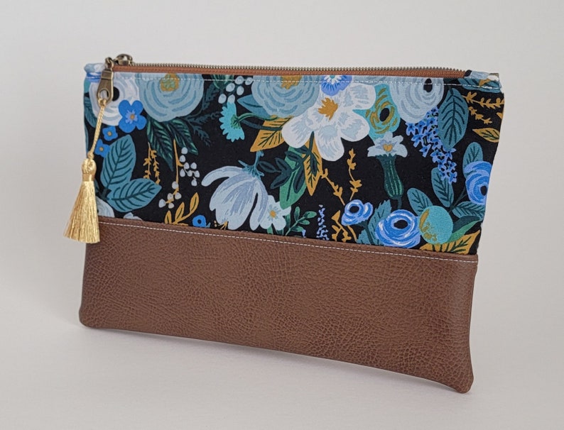 Zippered Clutch Purse, Floral Makeup bag, Rifle Paper Co, zipper pouch, travel bag, clutch, make up project bag, zippered bag, faux leather. image 1