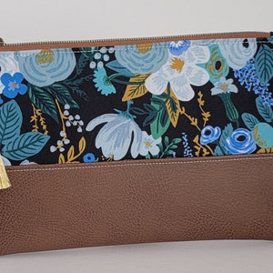 Zippered Clutch Purse, Floral Makeup bag, Rifle Paper Co, zipper pouch, travel bag, clutch, make up project bag, zippered bag, faux leather. image 2