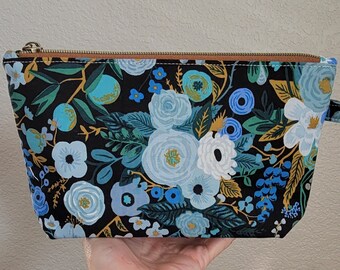 Floral Makeup bag, Rifle Paper Co, zipper pouch, travel bag, clutch, make up project bag, zippered bag, hand made gift, bridal gift.