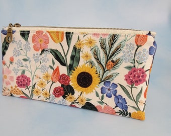 Rifle Paper Co fabric Pencil Case, zipper pouch, notions case, makeup brushes, pens, school supplies.