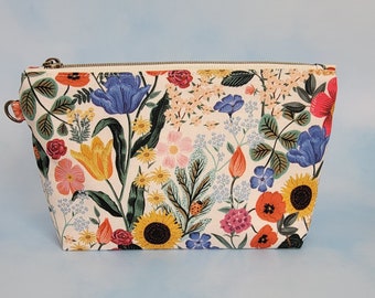 Floral Makeup bag, Rifle Paper Co, zipper pouch, travel bag, clutch, make up project bag, zippered bag, hand made gift, bridal gift.