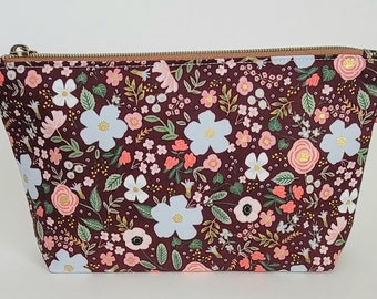 Floral Makeup bag, Rifle Paper Co, zipper pouch, travel bag, clutch, make up project bag, zippered bag, hand made gift, bridal gift.